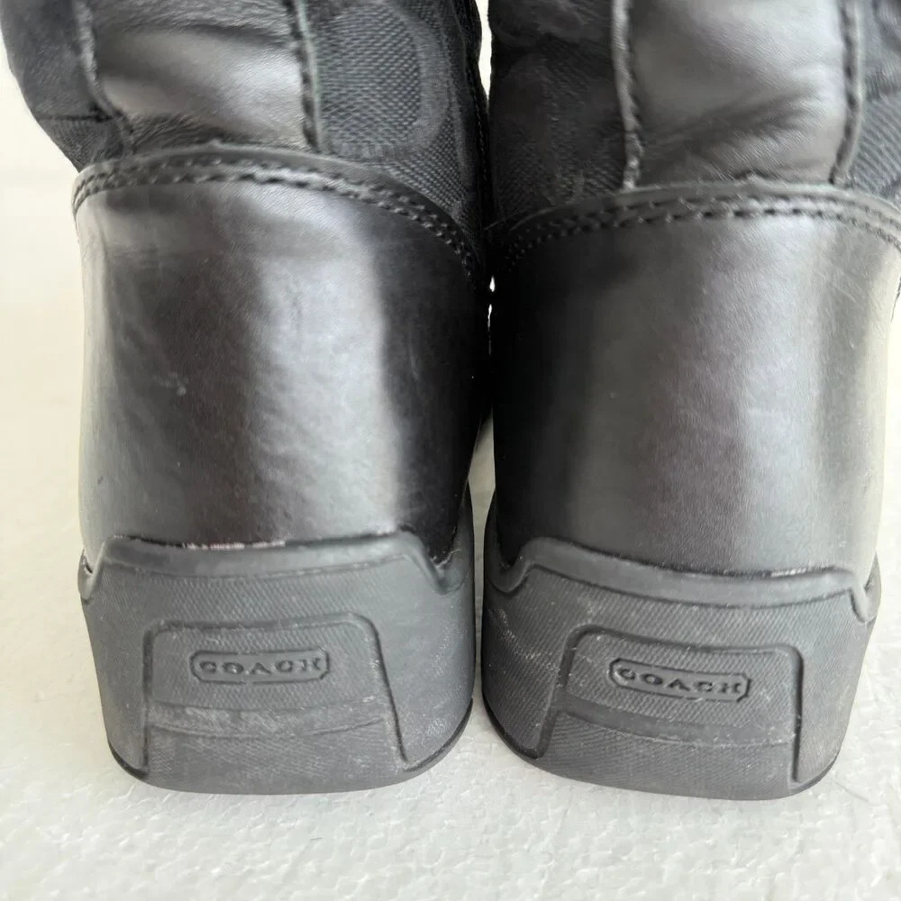 Coach Kimberly Fur Boots Women's 9M Black Leather Fabric Logo Pocket Side Zipper - Picture 13 of 16
